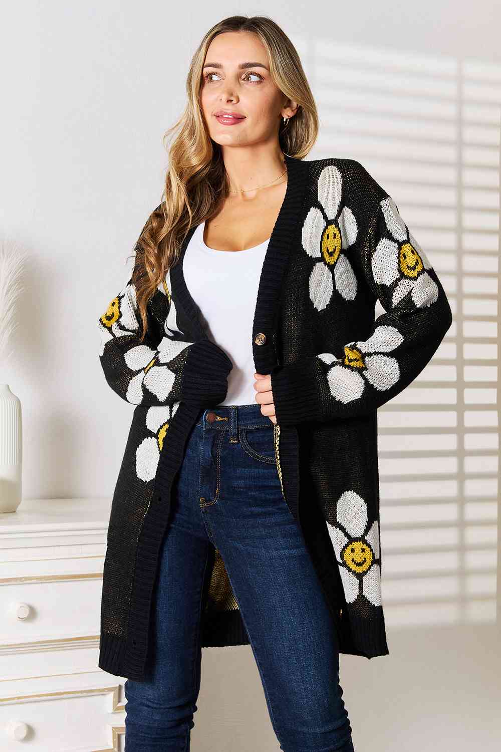 Hazel Blues® |  Double Take Floral Button Down Longline Cardigan