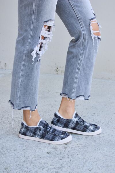 Hazel Blues® |  Forever Link Plaid Plush Flat Sneakers