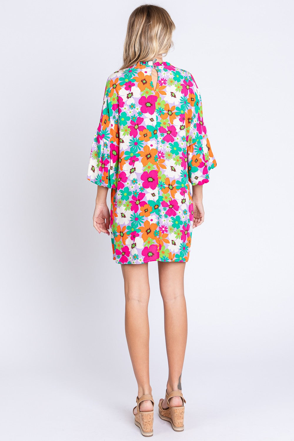 Hazel Blues® |  GeeGee Floral Round Neck Lantern Sleeve Mini Dress