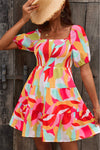 Hazel Blues® |  Multicolored Square Neck Smocked Mini Dress