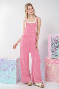 Hazel Blues® |  VERY J Texture Washed Wide Leg Overalls