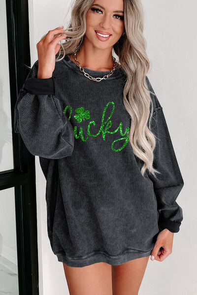 Hazel Blues® |  LUCKY Round Neck Dropped Shoulder Sweatshirt