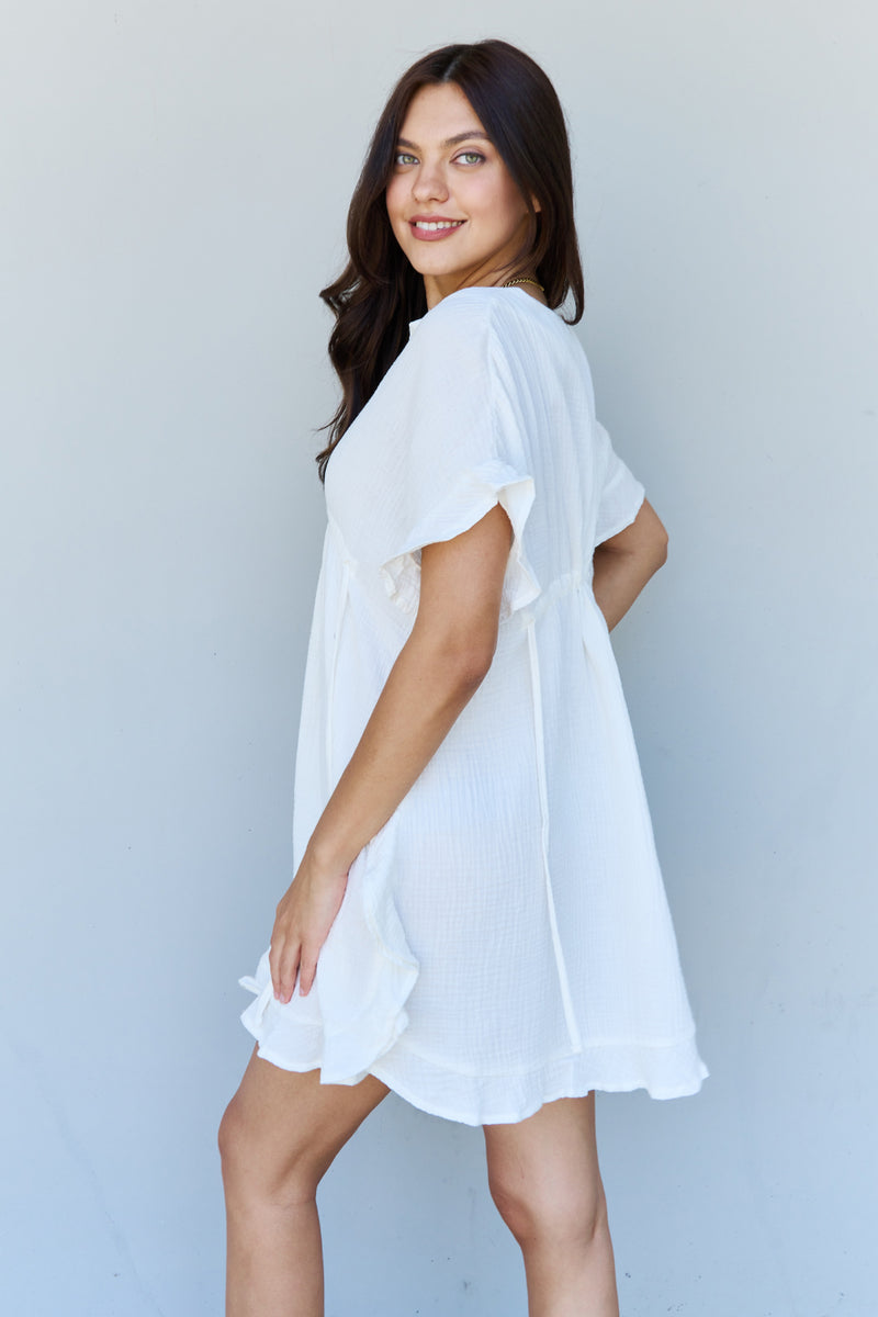 Hazel Blues® |  Ninexis Out Of Time Ruffle Hem Dress with Drawstring Waistband in White