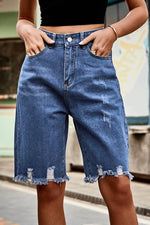 Hazel Blues® | Raw Hem High Waist Denim Shorts with Pockets - Hazel Blues®