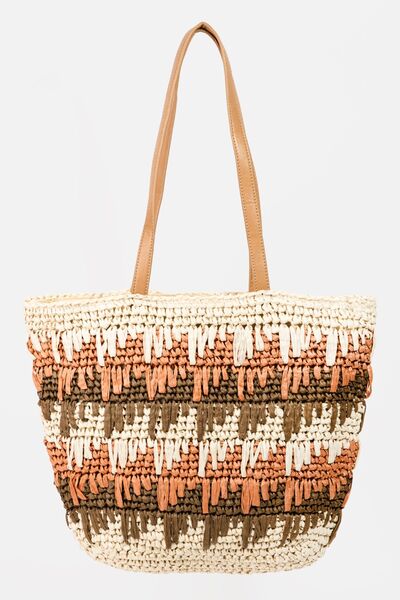 Hazel Blues® |  Fame Straw Braided Striped Tote Bag