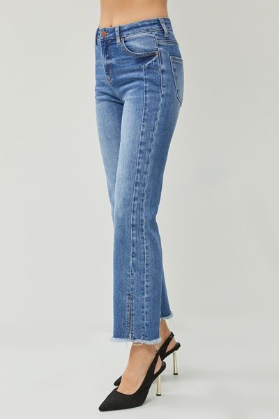 Hazel Blues® |  RISEN High Waist Raw Hem Slit Straight Jeans