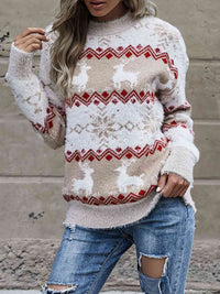 Hazel Blues® |  Reindeer & Snowflake Round Neck Sweater