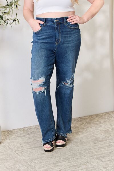 Hazel Blues® |  Judy Blue High Waist 90's Distressed Straight Jeans