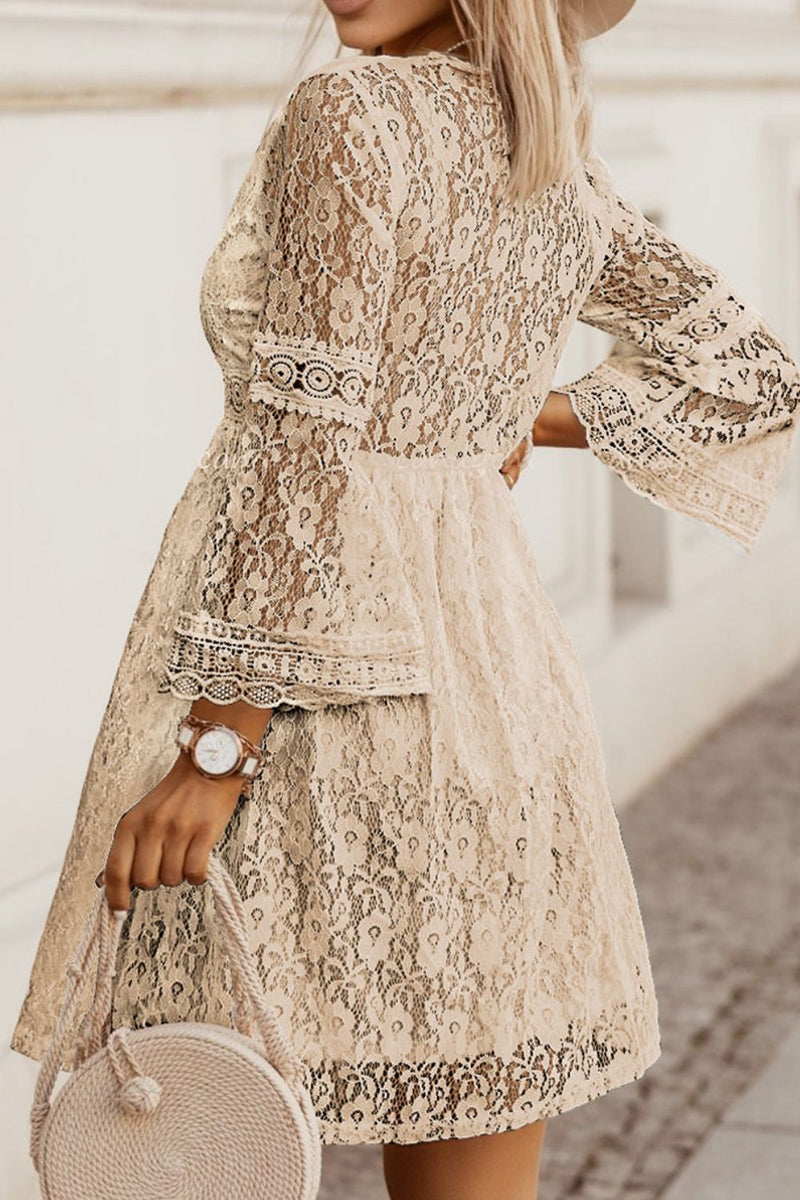 Wholesale MOQ6 Lace V-Neck Three-Quarter Sleeve Dress Wholesale MOQ6 Lace V-Neck Three-Quarter Sleeve Dress