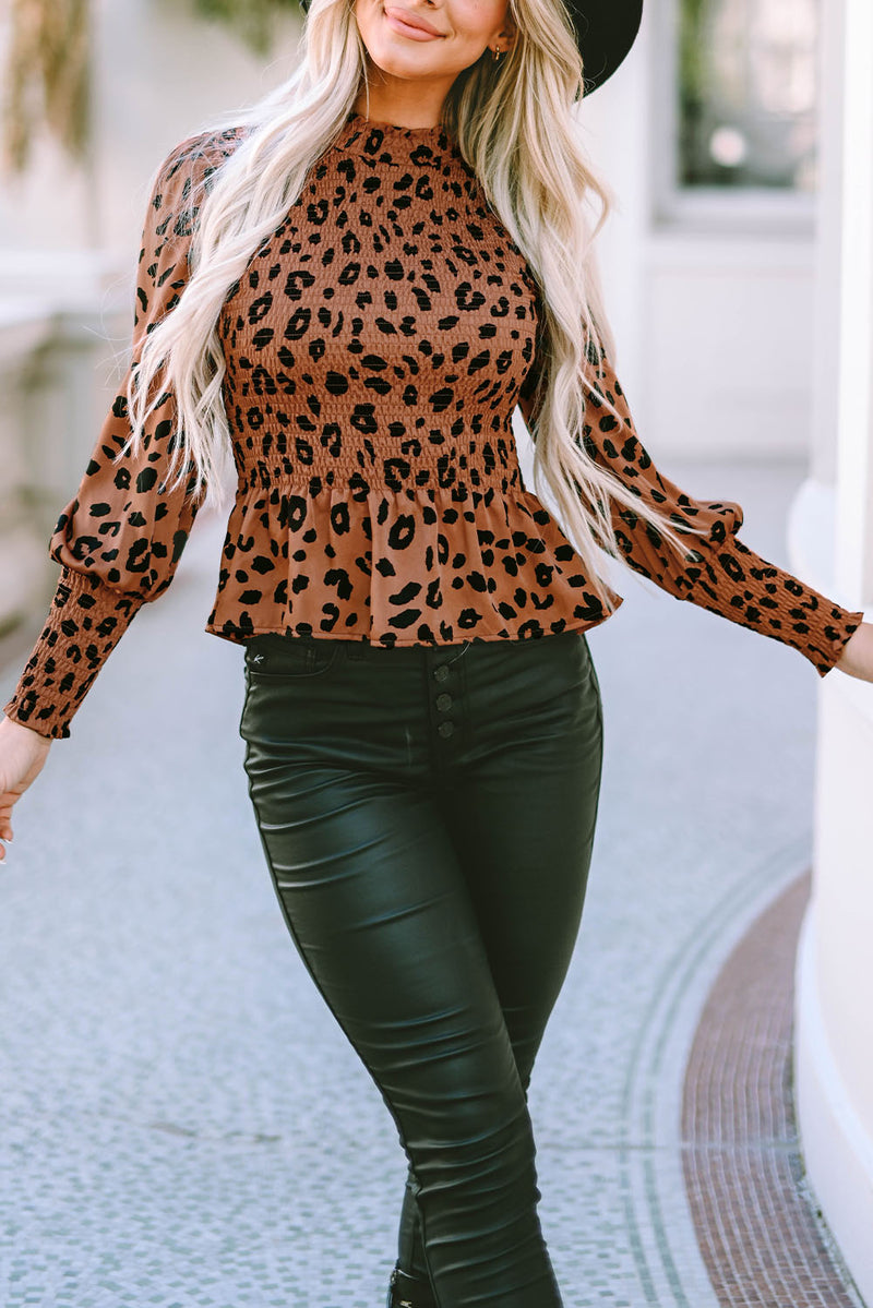 Hazel Blues® |  Leopard Smocked Peplum Top