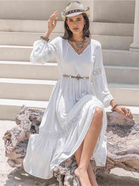 Hazel Blues® |  Tie Neck Balloon Sleeve Midi Dress