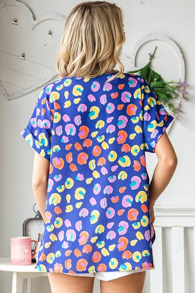 Hazel Blues® |  First Love Printed V-Neck Short Sleeve Blouse