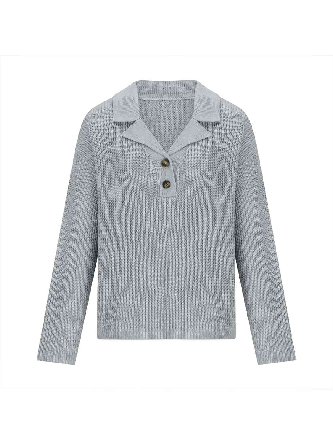 Hazel Blues® |  Collared Neck Half Button Knit Top