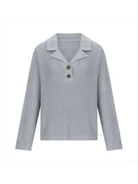 Hazel Blues® |  Collared Neck Half Button Knit Top