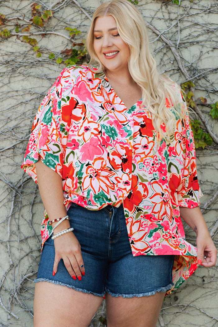 Hazel Blues® | Floral V-Neck Half Sleeve Shirt