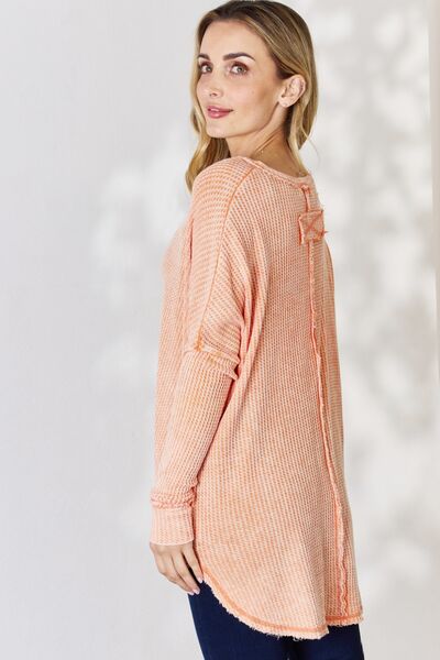 Hazel Blues® |  Zenana Oversized Washed Waffle Long Sleeve Top