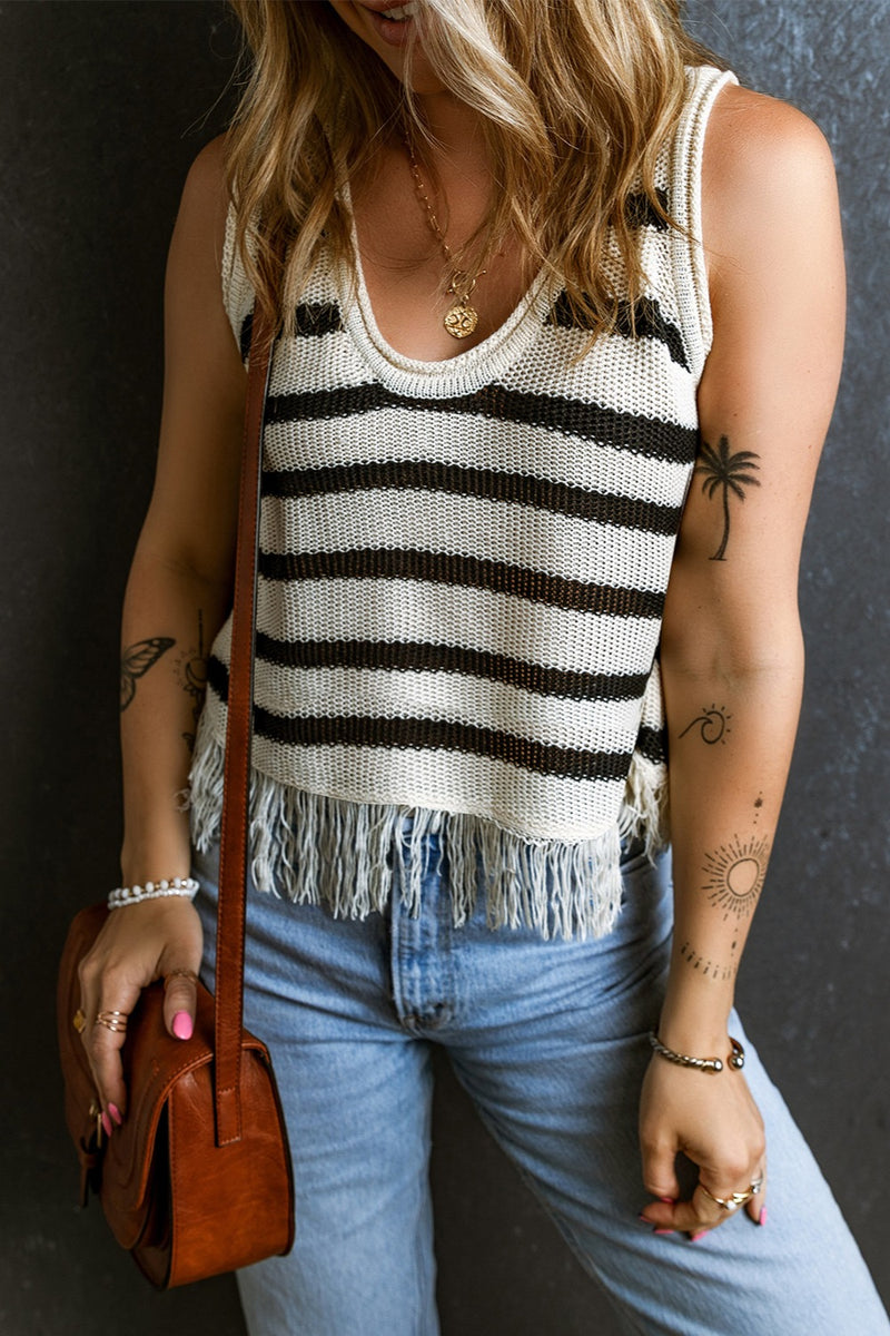 Hazel Blues® |  Fringe Striped Scoop Neck Tank