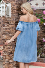 Hazel Blues® |  Off-Shoulder Knee-Length Denim Dress