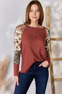 Hazel Blues® |  Hailey & Co Leopard Waffle-Knit Blouse