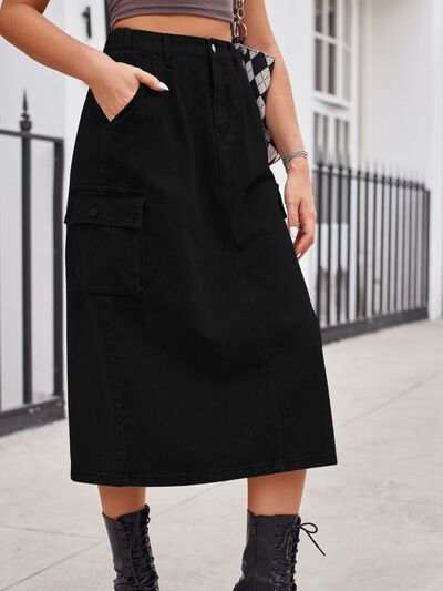 Hazel Blues® |  Slit Buttoned Denim Skirt with Pockets