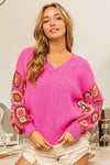 Hazel Blues® |  BiBi V-Neck Crochet Long Sleeve Sweater