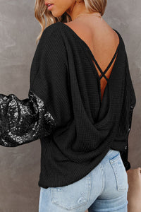 Hazel Blues® |  Sequin Waffle-Knit Blouse