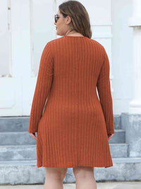 Hazel Blues® | Ribbed Buttoned V-Neck Long Sleeve Dress