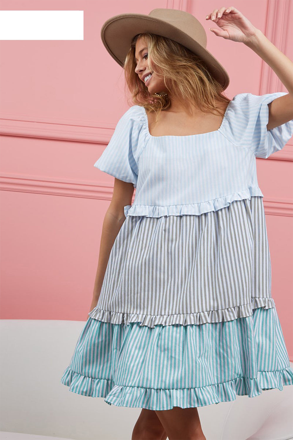 Hazel Blues® |  BiBi Striped Ruffle Tiered Mini Dress