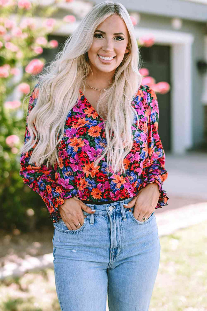 Hazel Blues® |  Flower Surplice Long Sleeve Top