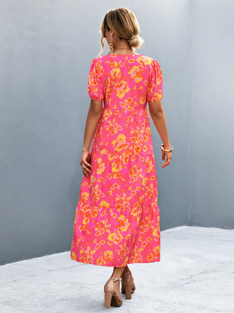 Hazel Blues | V-Neck Short Sleeve High Slit Midi Dress Hazel Blues | V-Neck Short Sleeve High Slit Midi Dress