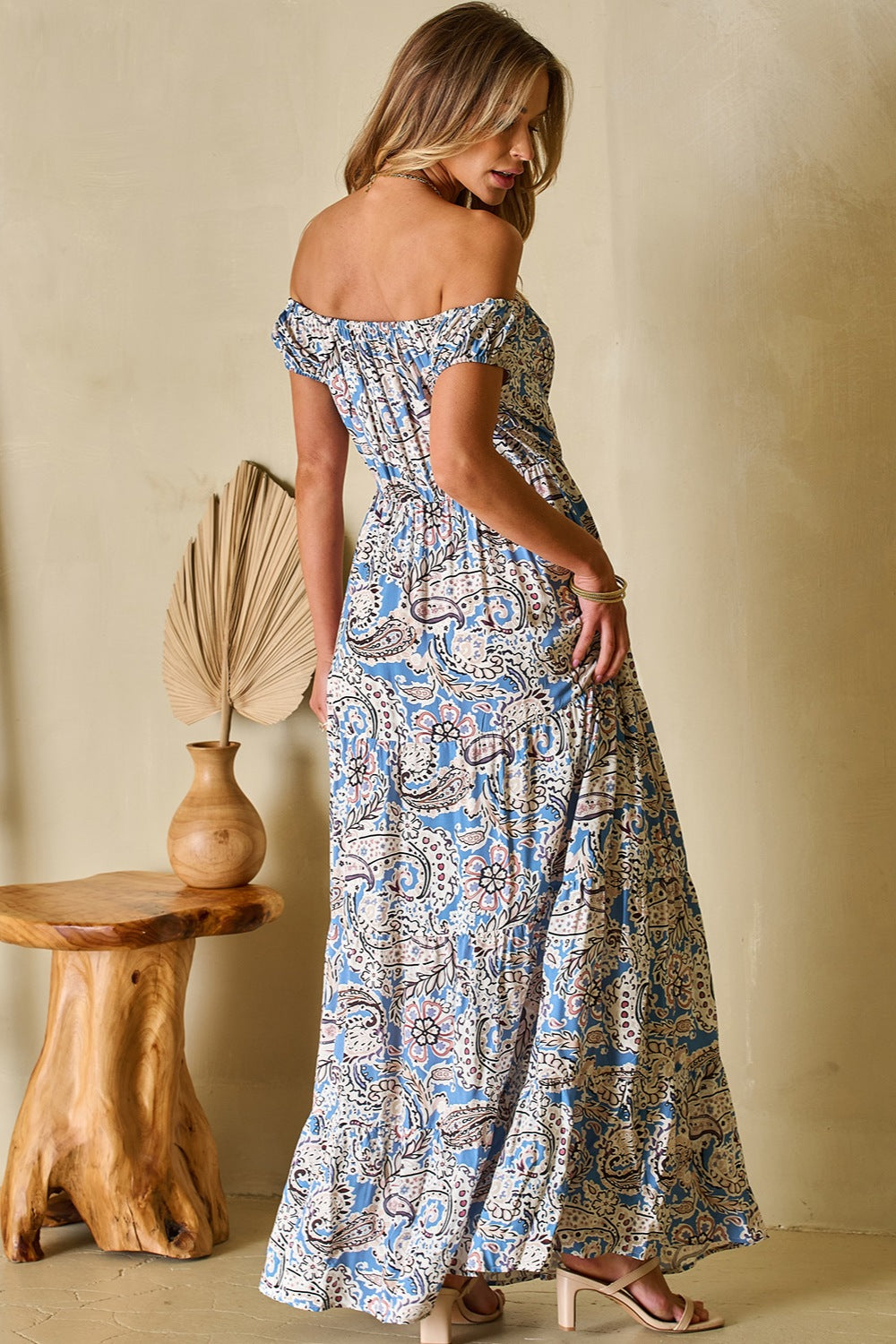 Hazel Blues® |  Printed Off-Shouder Short Sleeve Dress