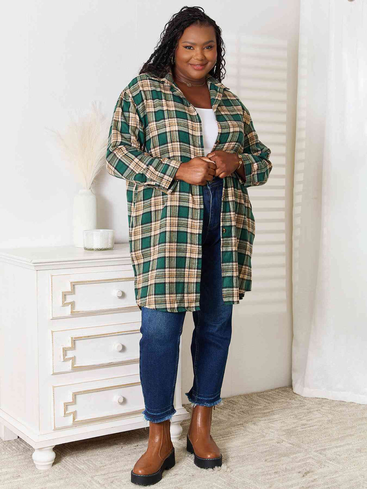 Hazel Blues® |  Double Take Plaid Collared Neck Long Sleeve Shirt