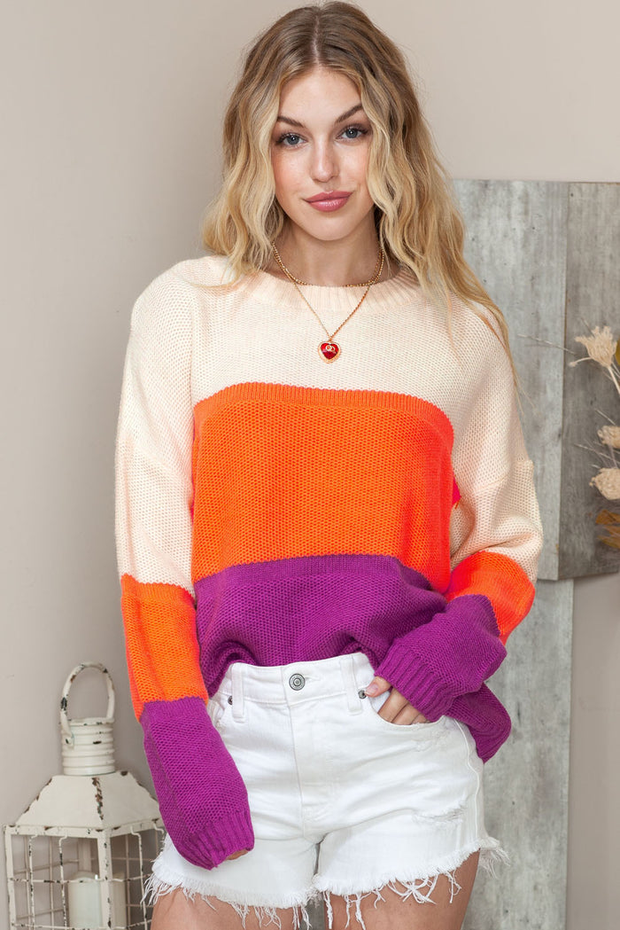 Hazel Blues® |  Round Neck Color Block Sweater