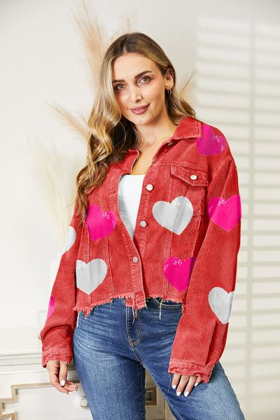 Hazel Blues® |  Heart Sequin Dropped Shoulder Jacket