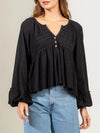 Hazel Blues® |  Notched Balloon Sleeve Peplum Blouse