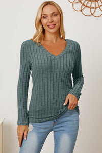 Hazel Blues® |  Basic Bae Ribbed V-Neck Long Sleeve T-Shirt