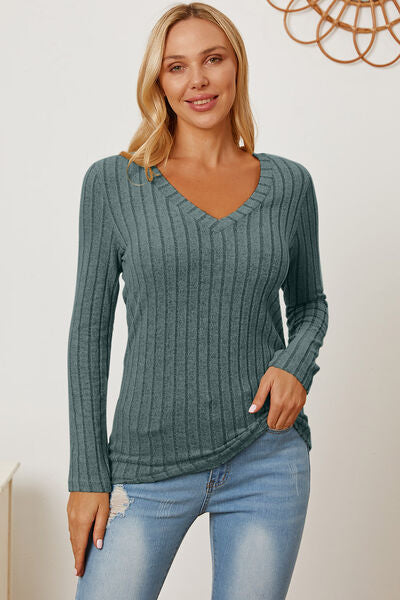 Hazel Blues® |  Basic Bae Ribbed V-Neck Long Sleeve T-Shirt