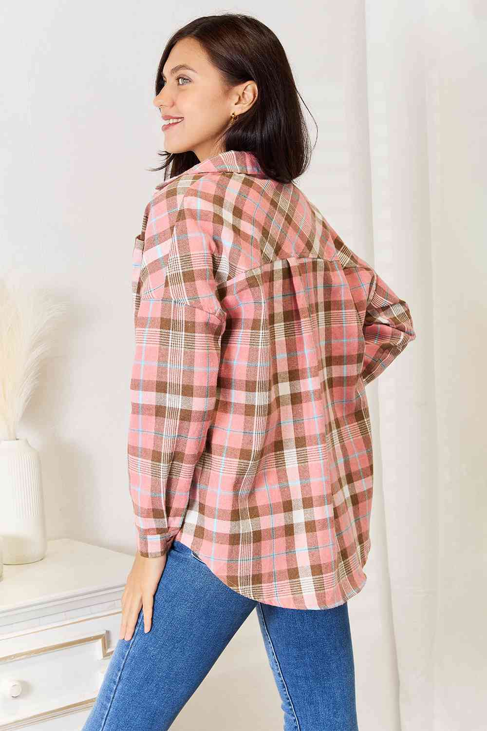 Hazel Blues® |  Double Take Plaid Collared Neck Long Sleeve Button-Up Shirt