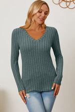 Hazel Blues® |  Basic Bae Ribbed V-Neck Long Sleeve T-Shirt