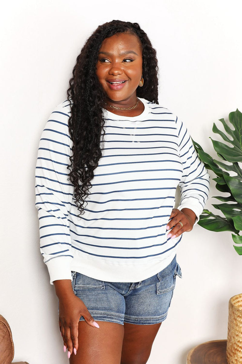 Hazel Blues® |  Double Take Striped Long Sleeve Round Neck Top