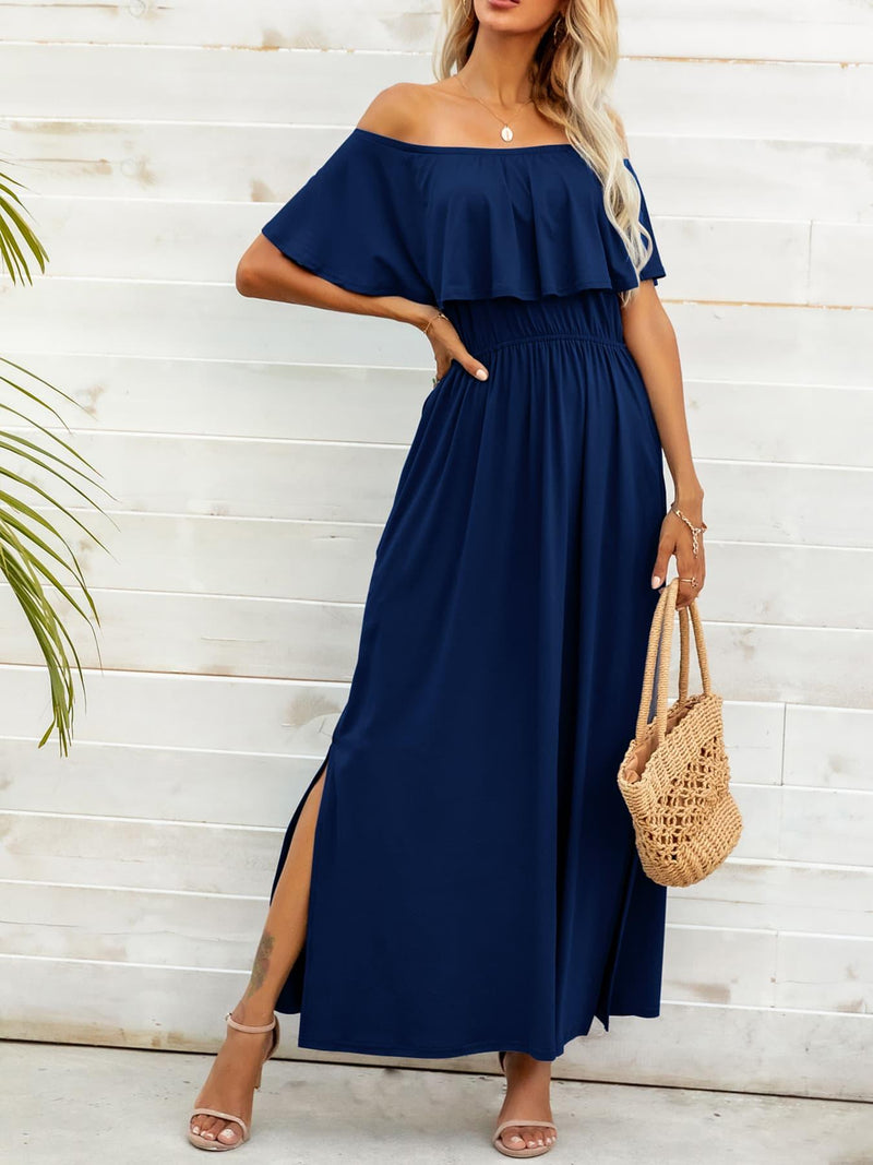 Hazel Blues® | Off-Shoulder Slit Maxi Dress - Hazel Blues®