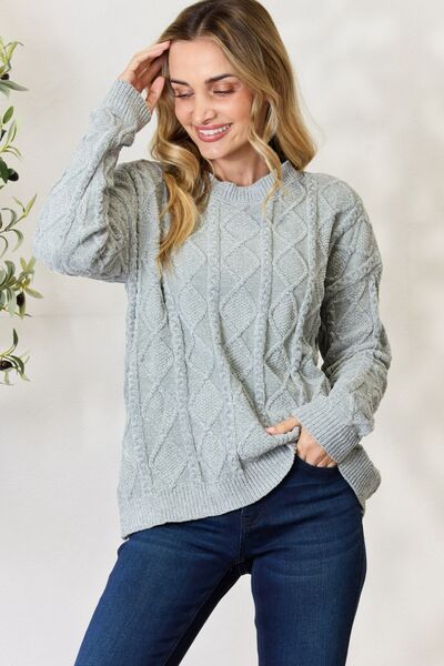 Hazel Blues® |  BiBi Cable Knit Round Neck Sweater