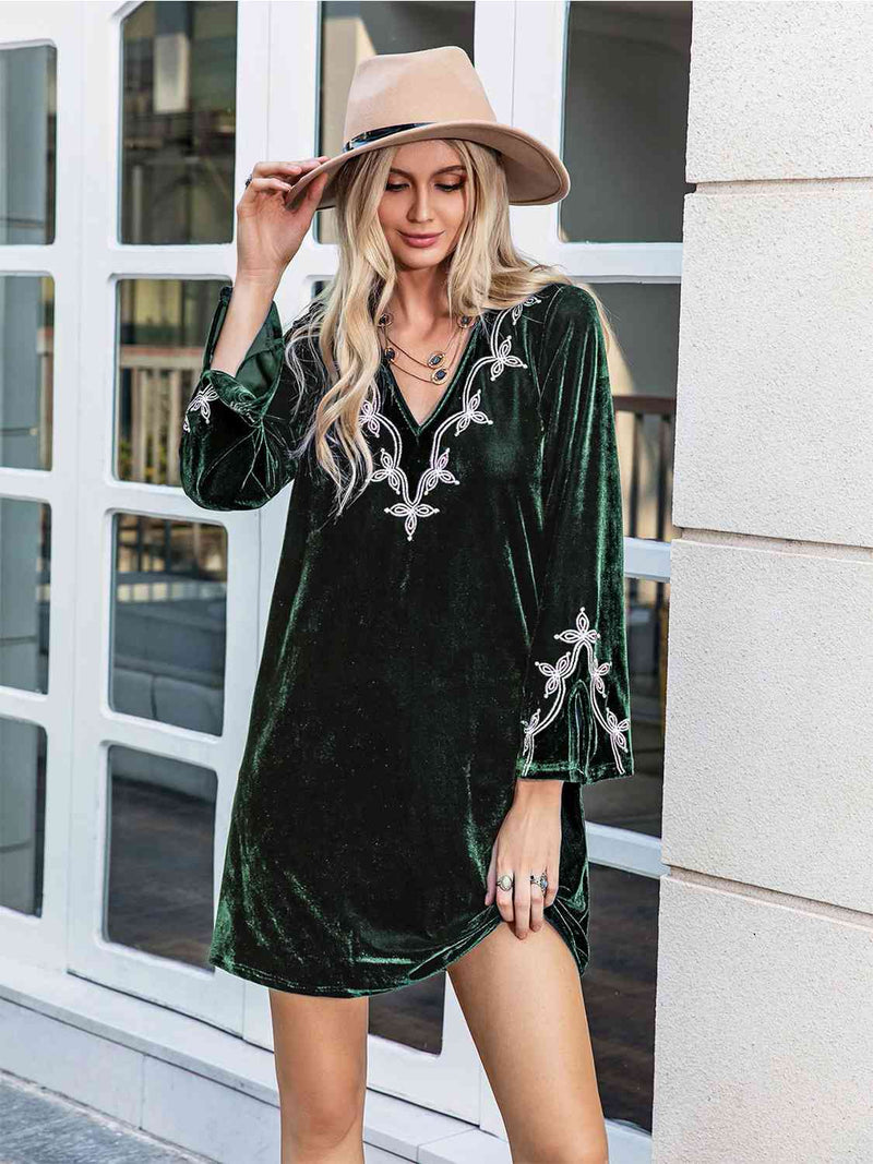 Hazel Blues® |  V-Neck Slit Sleeve Mini Dress