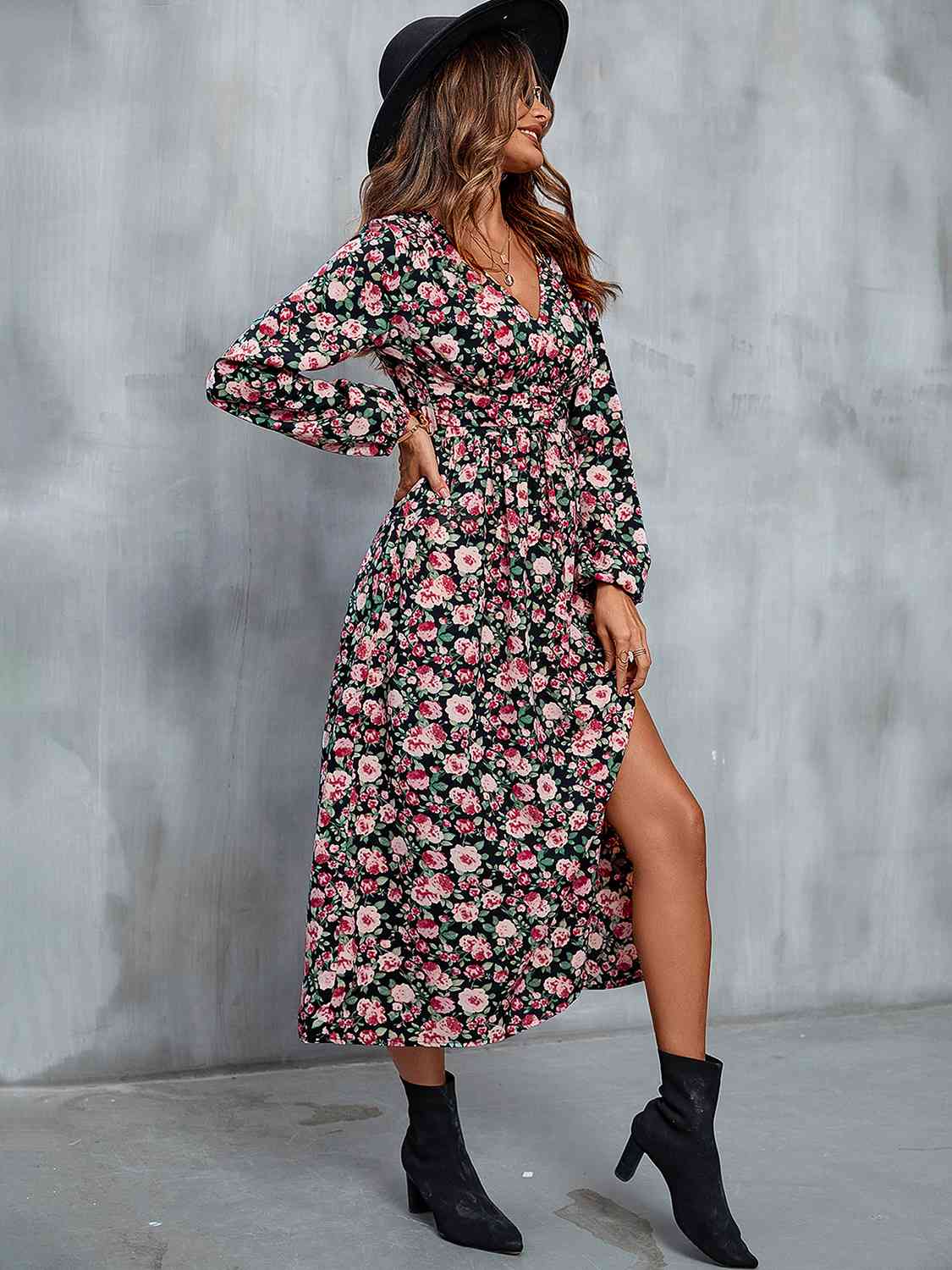 Hazel Blues® |  Floral V-Neck Slit Midi Dress