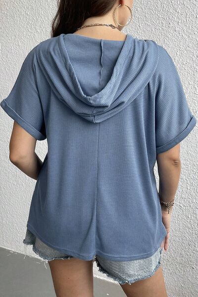 Hazel Blues® | Waffle-Knit Half Button Short Sleeve Hoodie