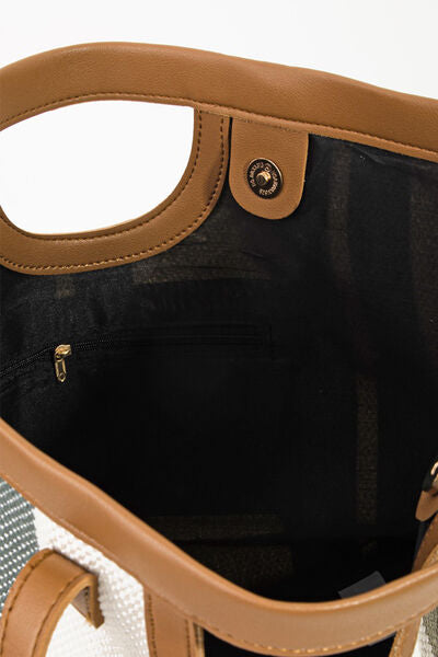 Hazel Blues® |  Fame Striped PU Leather Trim Tote Bag