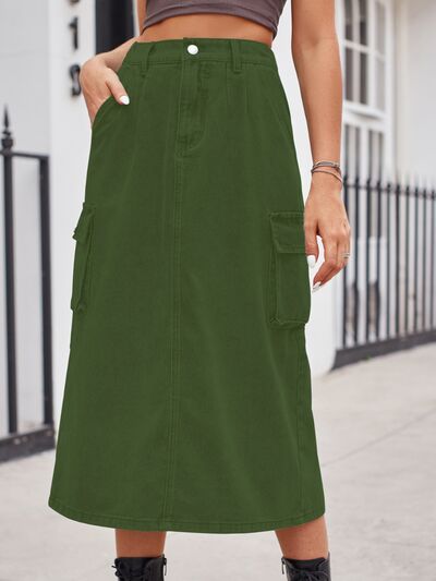 Hazel Blues® |  Slit Buttoned Denim Skirt with Pockets