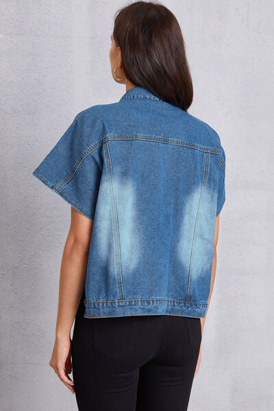 Hazel Blues® |  Pocketed Button Up Short Sleeve Denim Top