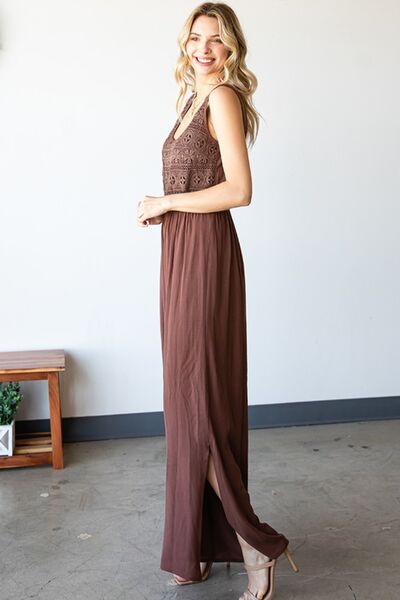 Hazel Blues® |  First Love Tie Back Sleeveless Slit Wide Leg Jumpsuit