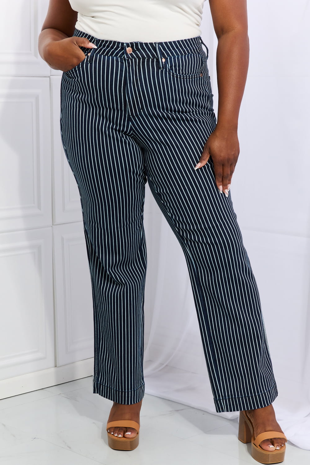 Hazel Blues® |  Judy Blue Cassidy High Waisted Tummy Control Striped Straight Jeans